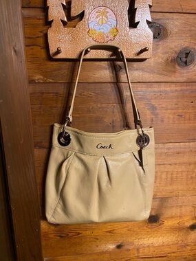 Coach Cream Leather Shoulder Bag with Silver Hardware